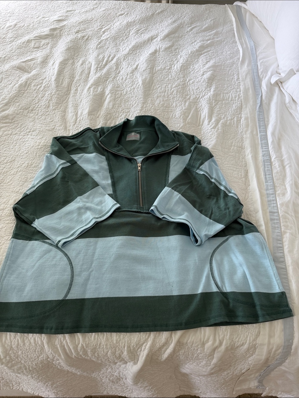 Striped Half-Zip Pullover Jacket in Dark Green and Light Blue